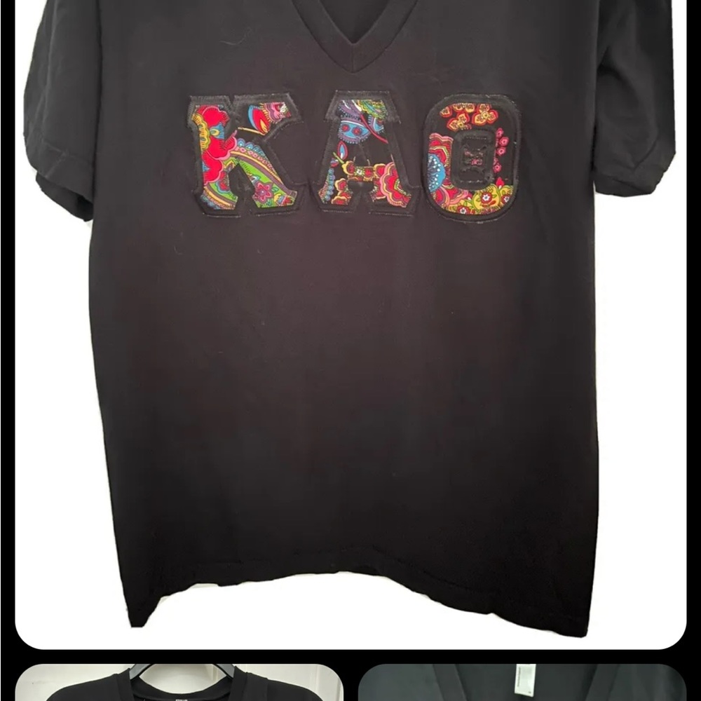 Black KAPPA ALPHA THETA KAO Sorority MultiColor Embroidered  tshirt Medium CUTE!